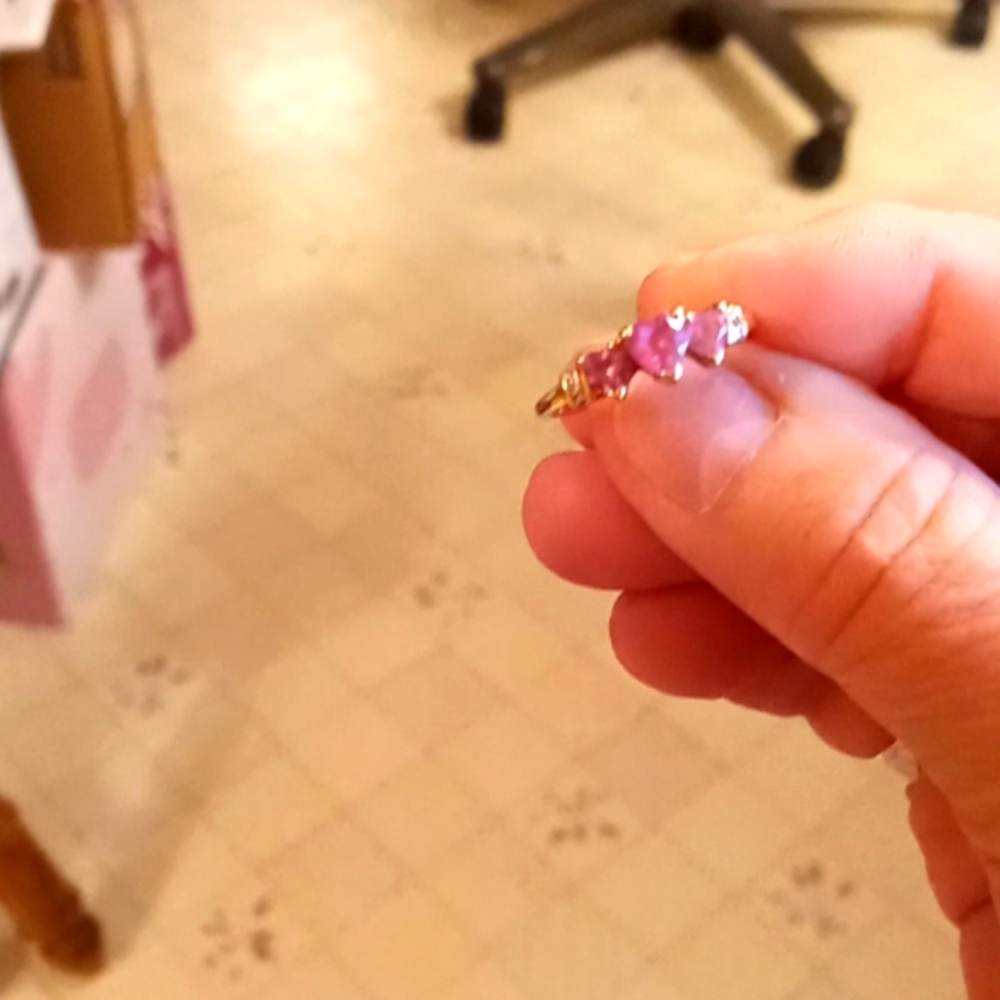 NWT, 10K Gold, Lab-Created, Pink Sapphire & Diamond Hearts Ringβ¨οΈππππππ©·π - Picture 8 of 10